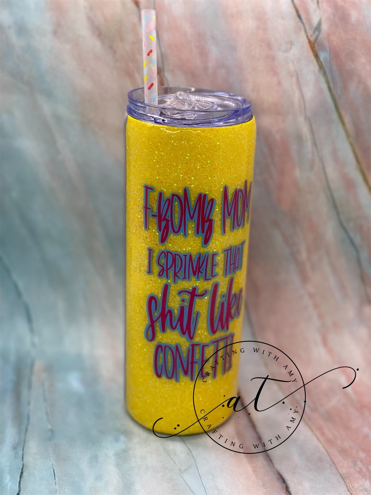 F Bomb Mom Confetti Design Handmade 40 Ounce Insulated Tumbler With Handle  